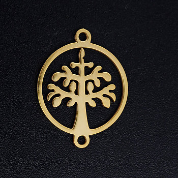 201 Stainless Steel Links connectors, Circle with Tree of Life, Golden, 19.5x15x1mm, Hole: 1.4mm