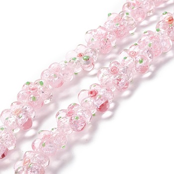 Handmade Lampwork Beads Strands, Bumpy, Flower, Pink, 13.5~14x14.5~15x7~8mm, Hole: 1.4mm, about 28pcs/strand, 14.57 inch(37cm)