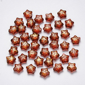 Spray Painted Glass Beads, Frosted, Star, Brown, 8x8.5x4mm, Hole: 1mm