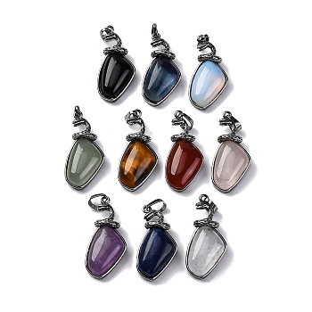 Natural & Synthetic Mixed Gemstone Pendants, Snake with Rhombus Charms with Rack Plating Antique Silver Tone Brass Findings, Lead Free & Cadmium Free, Mixed Dyed and Undyed, 38.5x17.5x12.5mm, Hole: 8x5mm