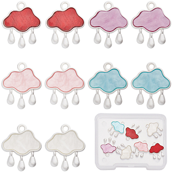 10Pcs 5 Colors Baking Paint Zinc Alloy with Resin Pendants, Rainny Cloud, Mixed Color, 18.5x15.5x3mm, Hole: 1.6mm, 2pcs/color