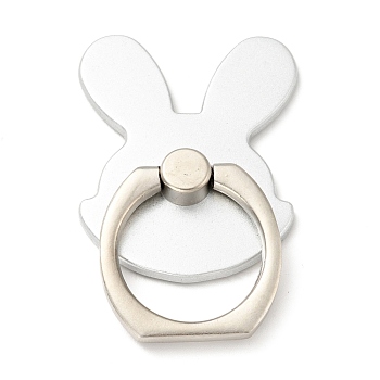 Zinc Alloy Rabbit Cell Phone Holder Stand Findings, Rotation Finger Grip Ring Kickstand Settings, Platinum, 5.1x1.85x0.25cm