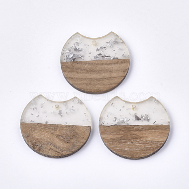 Silver Flat Round Resin+Wood Pendants