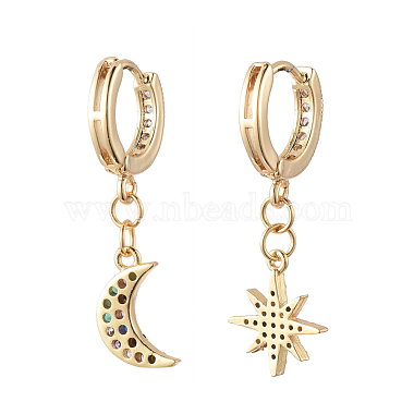 Star and Moon Asymmetrical Dangle Hoop Earrings(EJEW-JE04031-01)-3