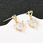 Brass Clear Cubic Zirconia Heart Dangle Stud Earrings, Cadmium Free & Lead Free, Long-Lasting Plated, Rack Plating, Real 18K Gold Plated, 18x8.5mm(EJEW-A156-04G)