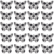 Halloween Alloy Enamel Pendants, Butterfly with Skull Charm, Platinum, Black, 20x28x1mm, Hole: 2mm, 20pcs/box(ENAM-SC0004-04A)