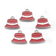 Alloy Enamel Pendants, Lead Free and Cadmium Free, Hat, Platinum,  Red, about 22mm long, 23mm wide, 2.5mm thick, hole: 3mm(EA548Y-3)