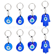 8Pcs 4 Style Natural Cultured Freshwater Pearl Loose Beads & Handmade Lampwork Evil Eye Pendant Keychains, with 304 Stainless Steel Findings, Teardrop/Flat Round/Heart/Hamsa Hand, Blue, 7.2~9.3cm, Pendant: 30~50x29~36x5~6.5mm, 2pcs/style(KEYC-NB0001-56)