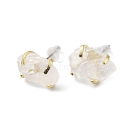 Raw Rough Natural Quartz Crystal Stud Earrings, Light Gold Tone Brass Jewelry for Women, Cadmium Free & Lead Free, 15~17x11~12mm, Pin: 0.6mm(EJEW-R148-01LG-05)