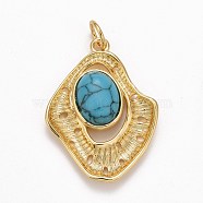 Brass Synthetic Turquoise Pendants, Cadmium Free & Nickel Free & Lead Free, Long-Lasting Plated, with Jump Ring, Nuggets, Real 18K Gold Plated, 24x18x5mm, Jump Ring: 5x0.5mm, Inner Diameter: 3.5mm(KK-M229-10G)