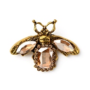 Rhinestone Bee Brooch Pin, Antique Golden Alloy Animal Badge for Backpack Clothes, Light Peach, 35x47x6.5mm(JEWB-WH0022-61C)