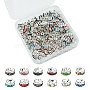 240Pcs 12 Colors Brass Grade A Rhinestone Spacer Beads, Rondelle, Nickel Free, Silver, 6x3mm, Hole: 1mm, 20Pcs/color(KK-YW0002-34S)