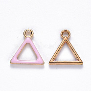 Alloy Enamel Charms, Triangle, Light Gold, Pink, 15x14x2mm, Hole: 1.8mm(ENAM-S121-019B)