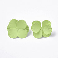Spray Painted Iron Stud Earring Settings, with Earring Backs/Ear Nuts, Flower, Light Green, 30x29~30x11mm, Pin: 1mm(X-IFIN-N004-01E)