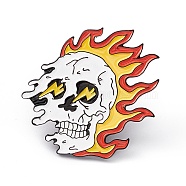 Skull with Flame Enamel Pin, Electrophoresis Black Alloy Punk Brooch for Backpack Clothes, Red, 28x29x2mm, Pin: 1.2mm(JEWB-A005-18-04)