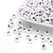 Acrylic Beads, with Horizontal Hole, Letter, Flat Round, Letter.R, 7x4mm, Hole: 1mm, about 3500pcs/500g(PL37C9070-R)