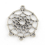 Tibetan Style Alloy Chandelier Components Links, Cadmium Free & Lead Free, Flat Round, Antique Silver, 34x28x2mm, Hole: 2mm, about 380pcs/1000g(TIBEP-R304-020AS-LF)
