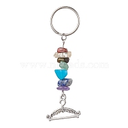 Tibetan Style Zinc Alloy Keychains, with Synthetic & Natural Mixed Gemstone and Iron Split Key Rings, Hanger, 7.3cm, Hanger: 53x24x2mm(KEYC-JKC00728-02)