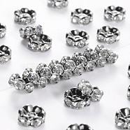 Brass Rhinestone Spacer Beads, Grade AAA, Wavy Edge, Nickel Free, Gunmetal, Rondelle, Crystal, 8x3.8mm, Hole: 1.5mm(RB-A014-L8mm-01B-NF)