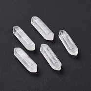 Natural Quartz Crystal Double Terminal Pointed Pendants, Rock Crystal, Faceted Bullet Charm, 30~35x8~9x8~9mm, Hole: 1.4mm(G-C007-02B-14)