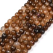 Natural Agate Beads Strands, Dyed, Faceted, Round, Camel, 6mm, Hole: 1mm(G-E054-6mm-15)