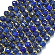 Dyed Natural Lapis Lazuli Beads Strands, with Seed Beads, Faceted, Lantern, 8~8.5x6.5~7mm, Hole: 0.6mm, about 44pcs/strand, 15.16''(38.5cm)(G-K389-E63-01)