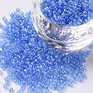 Glass Seed Beads, Trans. Colours Lustered, Round, Cornflower Blue, 2mm, Hole: 1mm, 30000pcs/pound(SEED-A006-2mm-106)