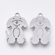 201 Stainless Steel Puppy Pendants, Laser Cut Pendants, Dog, Stainless Steel Color, 18x11x1mm, Hole: 1.4mm(STAS-S110-006P)