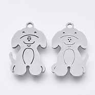 Tarnish Resistant 201 Stainless Steel Puppy Pendants, Laser Cut Pendants, Dog, Stainless Steel Color, 18x11x1mm, Hole: 1.4mm(STAS-S110-006P)