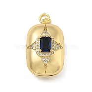 Brass Cubic Zirconia Locket Pendants, Photo Frame Charms, with Jump Ring, Real 18K Gold Plated, Dark Blue, Rectangle, 33x20x15mm, Hole: 4mm, Inner Diameter: 26x17mm(KK-N254-93G-G)