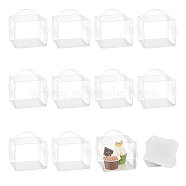 Foldable Transparent Plastic Single Cake Gift Packing Box, Bakery Cake Cupcake Box Container, with Handle and Paper, Square, Clear, Finish Product: 13x13x13cm(CON-WH0088-28C)