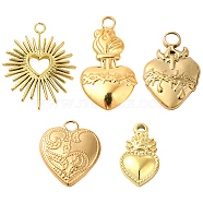 10Pcs 5 Style 304 Stainless Steel Pendants, Heart, Real 18K Gold Plated, 14~27x8~18x2~3mm, Hole: 1~3mm, 2pcs/style(STAS-SC0006-19G)