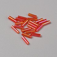 300Pcs Transparent Glass Round Bugle Beads, Round Hole, Red, 6~7x2mm, Hole: 0.8~0.9mm(GLAA-WH0015-74F)