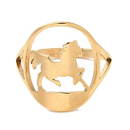 Ion Plating(IP) 304 Stainless Steel Horse Adjustable Ring for Women, Real 18K Gold Plated, US Size 6(16.5mm)(RJEW-M149-21G)