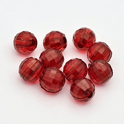 Faceted Round Transparent Acrylic Beads, Dark Red, 10mm, Hole: 1.5mm, about 830pcs/500g(TACR-P053-10mm-25S)