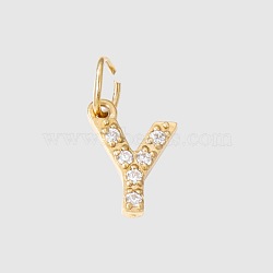 Stainless Steel Cubic Zirconia Pendants with Jump Rings, Real 14K Gold Plated, Long-Lasting Plated, Letter Y, 8mm(X-FIND-PW0024-08Y)