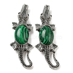 Dual-use Items Alloy Crocodile Brooch, with Natural Green Aventurine, Antique Silver, 67.5x24x10mm, hole: 4x3.5mm(JEWB-C026-01F-AS)