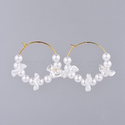 Acrylic Imitated Pearl Hoop Earrings, with Brass Earring Hoops, White, 40x37x13mm, Pin: 0.7mm(EJEW-JE03477)