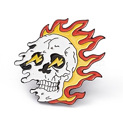 Skull with Flame Enamel Pin, Electrophoresis Black Alloy Punk Brooch for Backpack Clothes, Red, 28x29x2mm, Pin: 1.2mm(JEWB-A005-18-04)