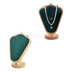 Bust Shaped Velvet Necklace Display Stands, with Wood Pedestal, Dark Green, 15.1x8.55x20.3cm(NDIS-C005-01A)