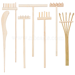 Nbeads 7Pcs 7 Style Bamboo Mini Zen Garden Rake, DIY Sand Zen Garden Tools, Accessories for Zen Garden, Burgundy, 14.4x3.55x2.05cm, 7 style, 1pc/style, 7pcs(WOOD-NB0001-85)