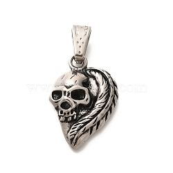 304 Stainless Steel Pendants, Skull Charm, Antique Silver, 30x21.5x7mm, Hole: 9.5x4.5mm(STAS-Z110-48C-AS)