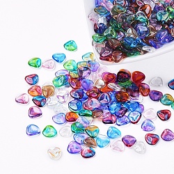 Czech Glass Beads, Electroplated/Dyed, Triangle, Mixed Color, 8.5x8.5x2mm, Hole: 0.8mm; about 357~363pcs/bag(GLAA-G070-06A)