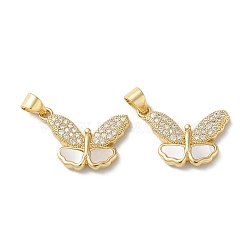 Brass Micro Pave Clear Cubic Zirconia Pendants, with Shell, Real 18K Gold Plated, Butterfly, 14x20x3mm, Hole: 5x3.5mm(KK-B083-38G)