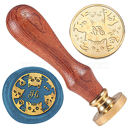 Wax Seal Stamp Set, 1Pc Golden Tone Sealing Wax Stamp Solid Brass Head, with 1Pc Wood Handle, for Envelopes Invitations, Gift Card, Cat Shape, 83x22mm, Stamps: 25x14.5mm(AJEW-WH0208-1125)