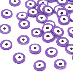 Handmade Polymer Clay Cabochons, Flat Round with Evil Eye, Blue Violet, 5~6x0.5~1mm, about 50000pcs/1000g(CLAY-N006-112-A05)