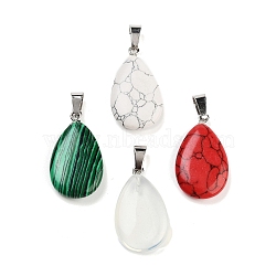 Natural & Synthetic Mixed Gemstone Pendants, Teardrop Charms with Stainless Steel Color Tone Stainless Steel Snap on Bails, Mixed Dyed and Undyed, 28.5x16x5.5mm, Hole: 6.5x3.5mm(FIND-A043-07P)