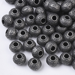 CCB Plastic European Beads, Large Hole Beads, Rondelle with Textured, Gunmetal, 10x8mm, Hole: 4mm, about 1000pcs/500g(CCB-S160-241B)