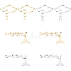 8Pcs 4 Styles 201 Stainless Steel Connector Charms, Cloud with Ladder and Fish Tail, Mixed Color, 28~29x5~28.5x1mm, Hole: 1.4~1.5mm, 2pcs/style(STAS-UN0039-24)