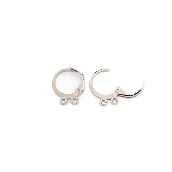 Brass Huggie Hoop Earring Findings, with 2 Loops, Platinum, 15x13x2mm, Hole: 1.5mm, Pin: 1mm